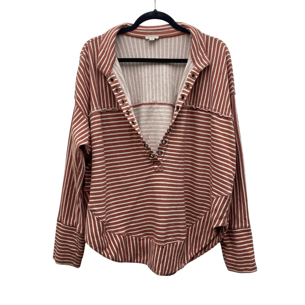 Pilcro Shirt Womens XL Red Stripe Collared Button Front Dolman Sleeve Jersey Top